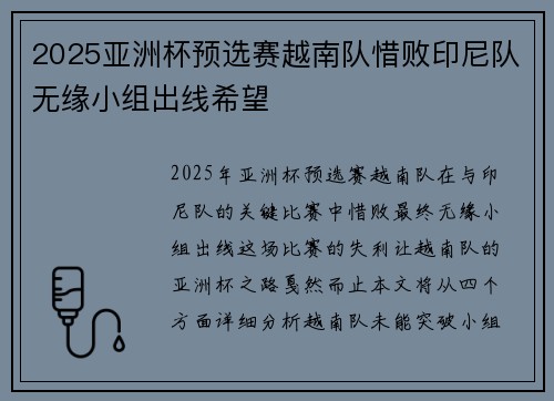 2025亚洲杯预选赛越南队惜败印尼队无缘小组出线希望 2025亚洲杯预选赛越南队惜败印尼队无缘小组出线希望
